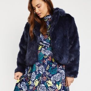 Eloquii Navy Faux Fur Cropped Jacket